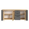 Buffet 3 portes aspect chêne et 3 tiroirs façades anthracite - YOUENN