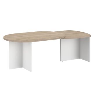 Tables basses gigogne plateaux arrondis aspect bois piétement blanc - TIFFENE