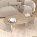 Tables basses gigogne plateaux arrondis aspect bois piétement blanc - TIFFENE