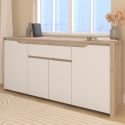 Buffet 4 portes 2 tiroirs aspect bois clair façades blanches - TIFFENE