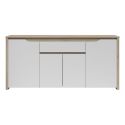 Buffet 4 portes 2 tiroirs aspect bois clair façades blanches - TIFFENE