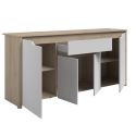 Buffet 4 portes 2 tiroirs aspect bois clair façades blanches - TIFFENE