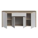 Buffet 4 portes 2 tiroirs aspect bois clair façades blanches - TIFFENE