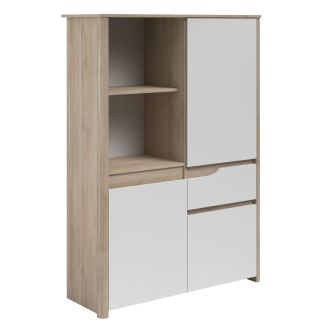 Buffet haut 2 portes 1 tiroir aspect bois clair façades blanches - TIFFENE