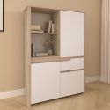 Buffet haut 2 portes 1 tiroir aspect bois clair façades blanches - TIFFENE