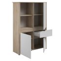 Buffet haut 2 portes 1 tiroir aspect bois clair façades blanches - TIFFENE