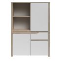 Buffet haut 2 portes 1 tiroir aspect bois clair façades blanches - TIFFENE