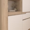 Buffet haut 2 portes 1 tiroir aspect bois clair façades blanches - TIFFENE