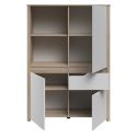 Buffet haut 2 portes 1 tiroir aspect bois clair façades blanches - TIFFENE