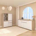 Buffet haut 2 portes 1 tiroir aspect bois clair façades blanches - TIFFENE