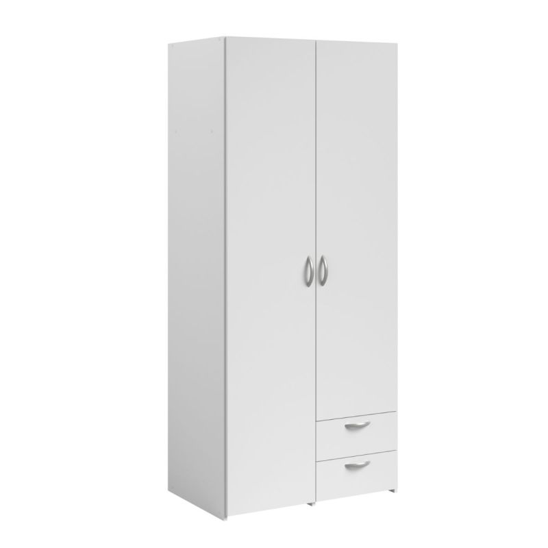 Armoire 2 portes 2 tiroirs blanche - AMAEL