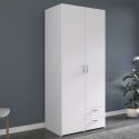 Armoire 2 portes 2 tiroirs blanche - AMAEL