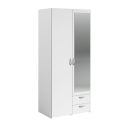 Armoire 2 portes 2 tiroirs blanche avec miroir - AMAEL