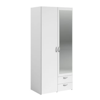 Armoire 2 portes 2 tiroirs blanche avec miroir - AMAEL