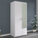 Armoire 2 portes 2 tiroirs blanche avec miroir - AMAEL