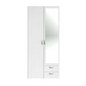 Armoire 2 portes 2 tiroirs blanche avec miroir - AMAEL