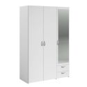 Armoire 3 portes 2 tiroirs blanche avec miroir - AMAEL