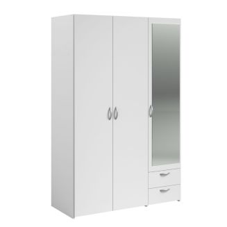 Armoire 3 portes 2 tiroirs blanche avec miroir - AMAEL