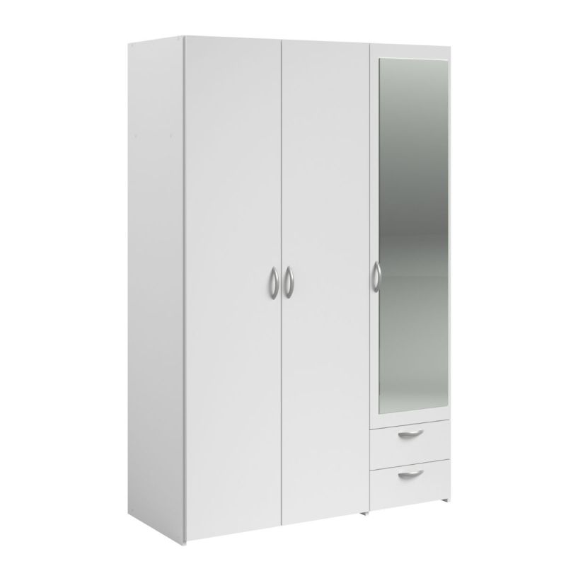 Armoire 3 portes 2 tiroirs blanche avec miroir - AMAEL