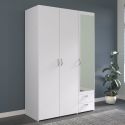 Armoire 3 portes 2 tiroirs blanche avec miroir - AMAEL