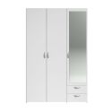 Armoire 3 portes 2 tiroirs blanche avec miroir - AMAEL