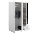 Armoire 3 portes 2 tiroirs blanche avec miroir - AMAEL
