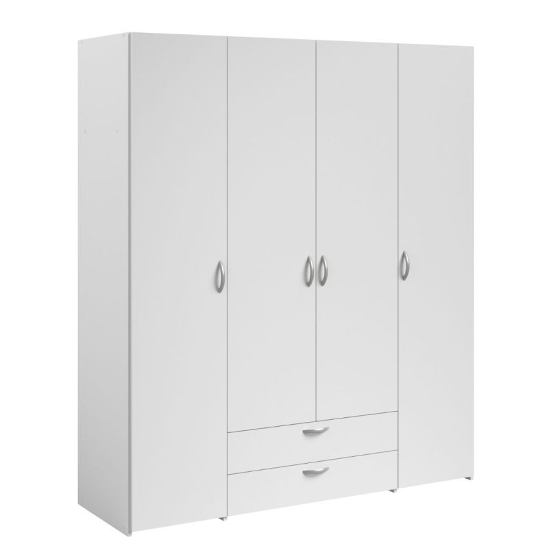 Armoire 4 portes 2 tiroirs blanche - AMAEL