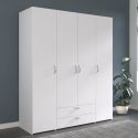 Armoire 4 portes 2 tiroirs blanche - AMAEL
