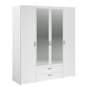 Armoire 4 portes 2 tiroirs blanche avec miroir - AMAEL