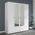 Armoire 4 portes 2 tiroirs blanche avec miroir - AMAEL
