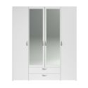 Armoire 4 portes 2 tiroirs blanche avec miroir - AMAEL