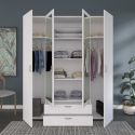 Armoire 4 portes 2 tiroirs blanche avec miroir - AMAEL