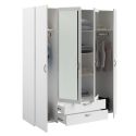 Armoire 4 portes 2 tiroirs blanche avec miroir - AMAEL