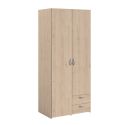 Armoire 2 portes 2 tiroirs aspect bois - AMAEL