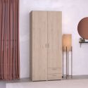 Armoire 2 portes 2 tiroirs aspect bois - AMAEL