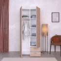 Armoire 2 portes 2 tiroirs aspect bois - AMAEL