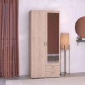Armoire 2 portes 2 tiroirs aspect bois avec miroir- AMAEL