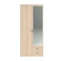 Armoire 2 portes 2 tiroirs aspect bois avec miroir- AMAEL