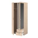 Armoire 2 portes 2 tiroirs aspect bois avec miroir- AMAEL
