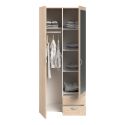 Armoire 2 portes 2 tiroirs aspect bois avec miroir- AMAEL