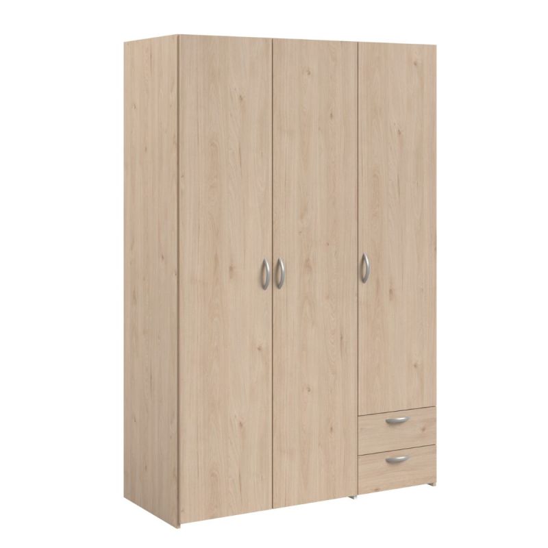 Armoire 3 portes 2 tiroirs aspect bois - AMAEL