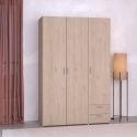 Armoire 3 portes 2 tiroirs aspect bois - AMAEL