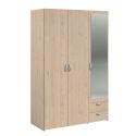 Armoire 3 portes 2 tiroirs aspect bois avec miroir- AMAEL