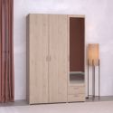 Armoire 3 portes 2 tiroirs aspect bois avec miroir- AMAEL