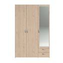 Armoire 3 portes 2 tiroirs aspect bois avec miroir- AMAEL