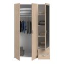 Armoire 3 portes 2 tiroirs aspect bois avec miroir- AMAEL