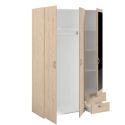 Armoire 3 portes 2 tiroirs aspect bois avec miroir- AMAEL