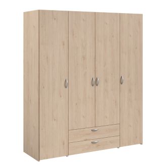 Armoire 4 portes 2 tiroirs aspect bois - AMAEL