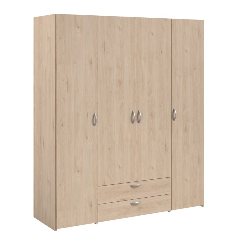 Armoire 4 portes 2 tiroirs aspect bois - AMAEL