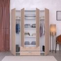 Armoire 4 portes 2 tiroirs aspect bois - AMAEL